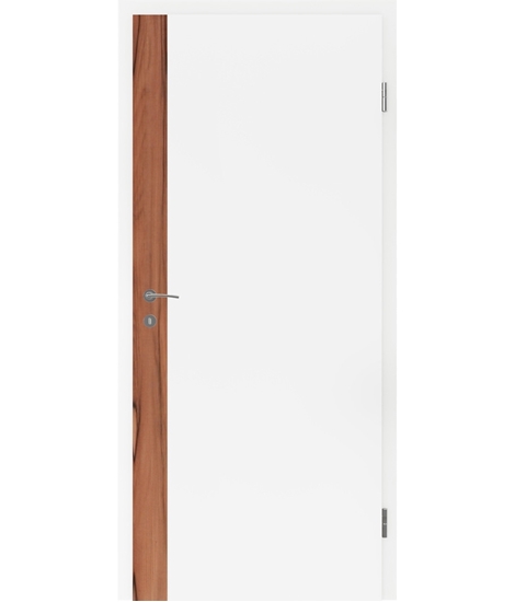 Bíle lakované interiérové dveře s dýhovanými intarziemi BELLAline - F5R33L bíle lakováno, intarzie intarzie indické jablko s drážkou